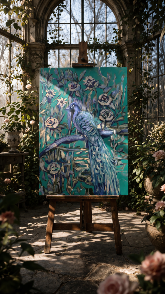 Original Acrylic Painting on Canvas – Peacock Painting, Hand Painted Wall Art