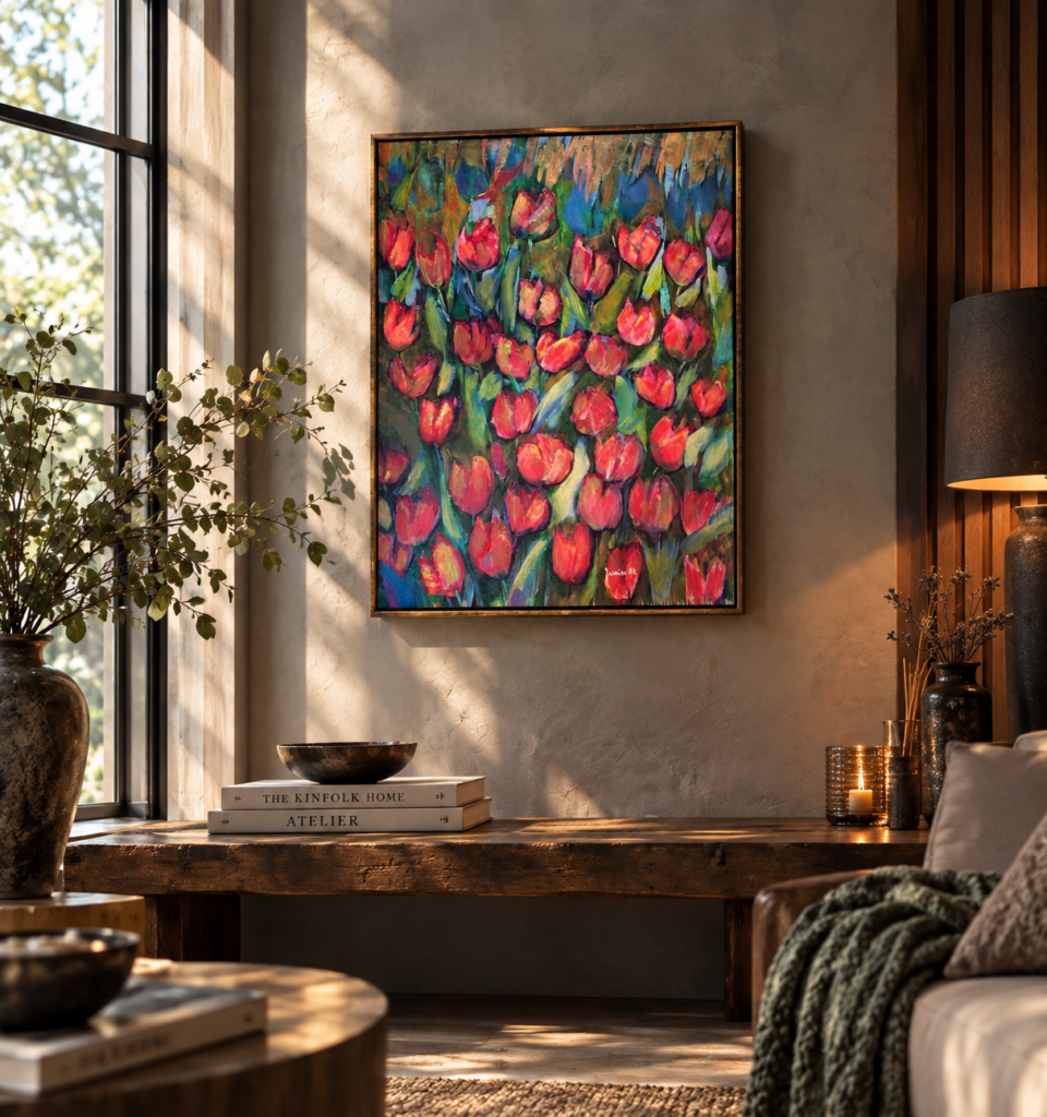 Example interior arrangement of “My Tulips” original acrylic painting