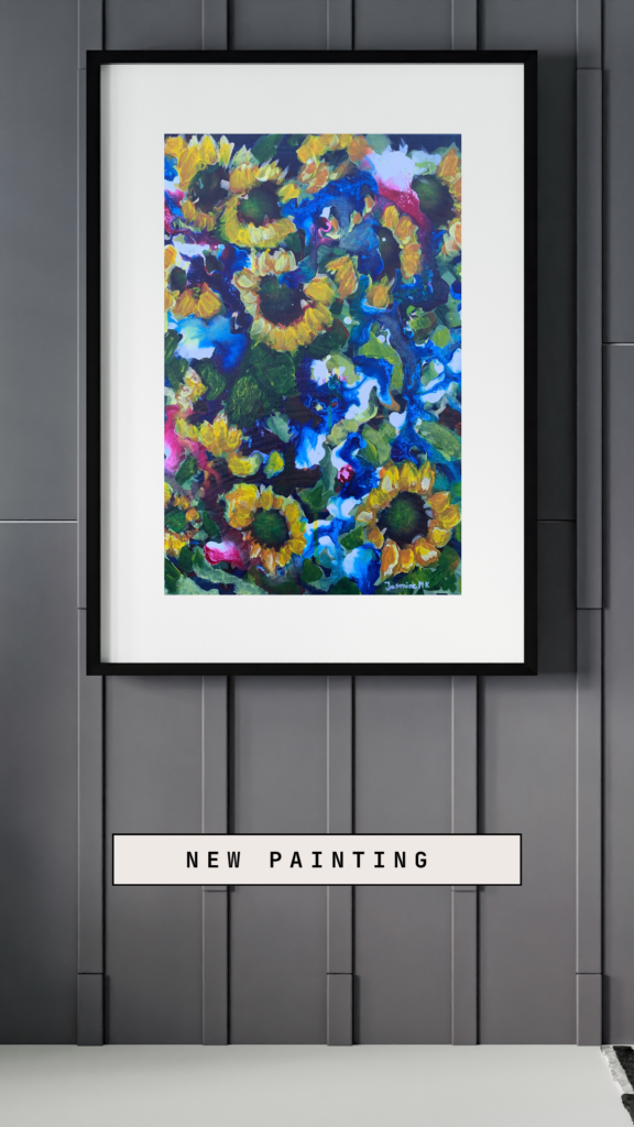 Abstract Sunflowers – Original Acrylic Painting on Canvas, 40 × 30 cm